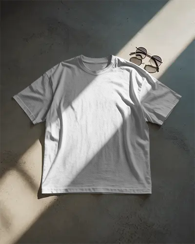 Plain Basic Roundneck Cotton Tshirt Mockup Flatlay With Casual Sunglasses Shadow Lighting