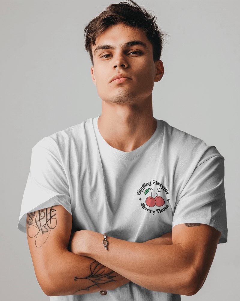 Tattoed Model With Fizzy Hair Wearing Tshirt Mockup