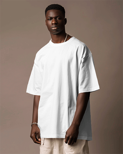 Black Model Wearing Tshirt Mockup And Silver Chain In Front Of Brown Screen