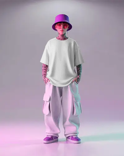 Trendy Minimalist Streetstyle Tshirt Mockup With Cargo Pants And Stylish Hat Accessories