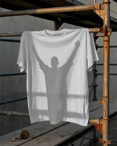Urban Industrial Tshirt Mockup With Shadow Figure And Metal Scaffold Background