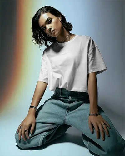 Urban Style Comfortable Womens Tshirt Mockup In Relaxed Pose For Design Showcase