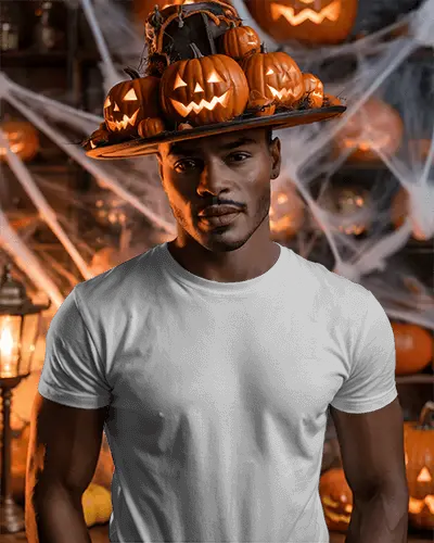 Spooky Halloween Pumpkin Hat Design Tshirt Mockup For Festive Holiday Costume Ideas And Events