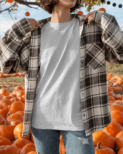 Autumn Harvest Pumpkin Patch Tshirt Mockup Casual Fall Fashion Outdoor Style