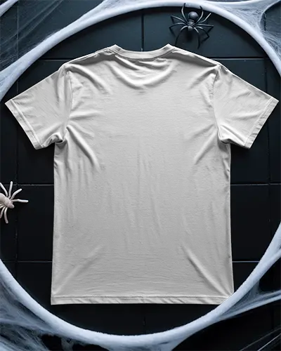 Halloween Tshirt Mockup With Spiders And Cobwebs For Spooky Design Presentation