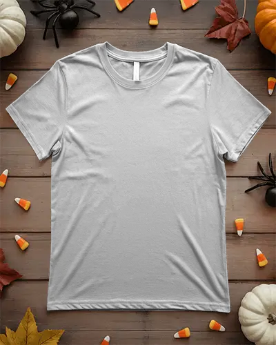 Halloween Tshirt Mockup With Spider Candy Corn And Pumpkin Decorative Elements