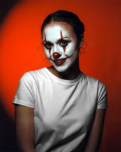 Spooky Halloween  Tshirt Mockup Clown Face Paint Horror Makeup Creative Costume Idea Photo
