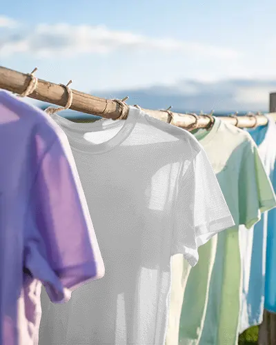 Outdoor Bamboo Clothesline T Shirt Mockup In Sunlight With Pastel Apparel Fresh Air Vibe