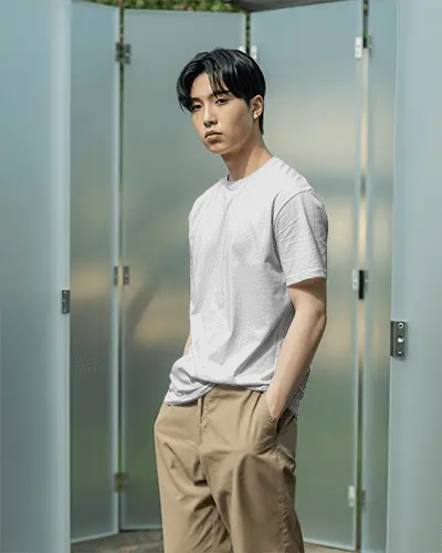 Casual Men Basic Short Sleeve Tshirt Mockup Comfortable Fit Everyday Wear Style