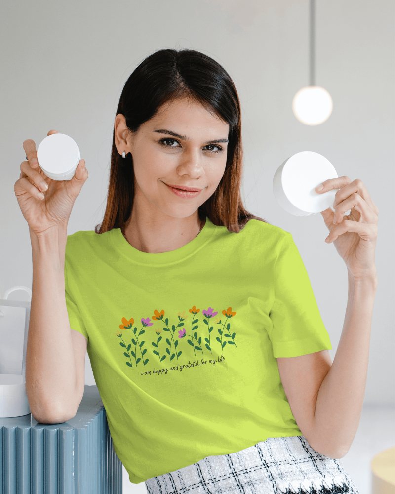Woman Tshirt Mockup Holding Lights