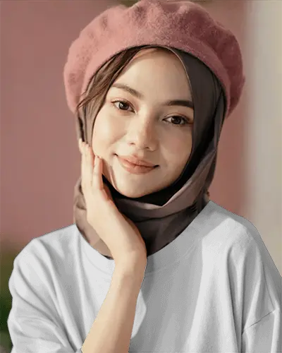 Minimalist T Shirt Mockup With Hijab Woman Posing For Modern Ethical Fashion Brands