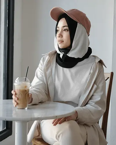 Casual Modern Women Tshirt Mockup In Cozy Cafe Setting With Natural Light And Simple Style