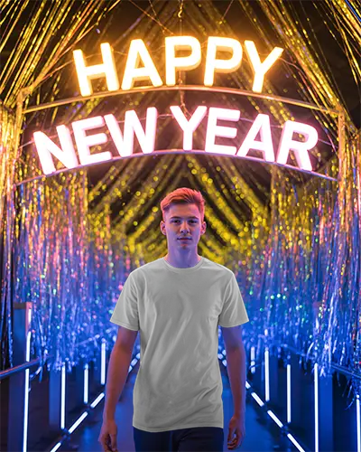 Street Style New Year Event Mockup Light Decorations Portrait Photo For Marketing Use