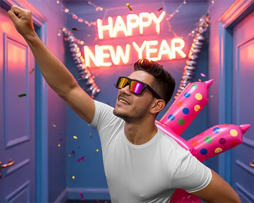Festive New Year Mockup Scene With Exploding Confetti And Party Mood Portrait Style