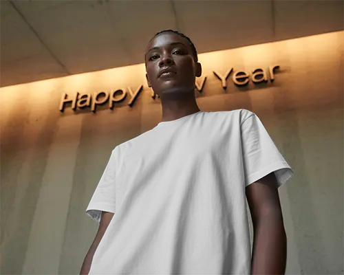 Minimalistic Tshirt Mockup With Understated Background Happy New Year Signage
