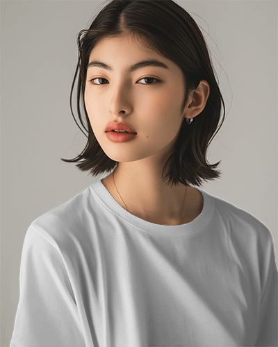 Asian Female Model Wearing Tshirt Mockup In A Studio Photoshoot Scene2