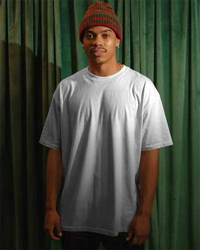 Holiday Themed Christmas Mockup With Man Standing Against Textured Backdrop For Design