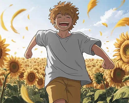 Happy Child Running Among Sunflowers Tshirt Mockup Joyful Summer Style For Kids Fashion