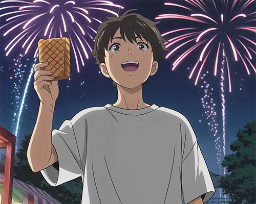 Happy Casual Tshirt Mockup With Summer Night Fireworks Background For Custom Designs