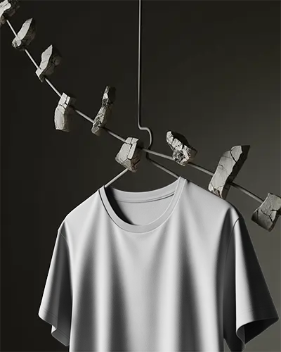 Premium Soft Fabric Casual Tshirt Mockup Hanging On Artistic Rocky Abstract Hanger