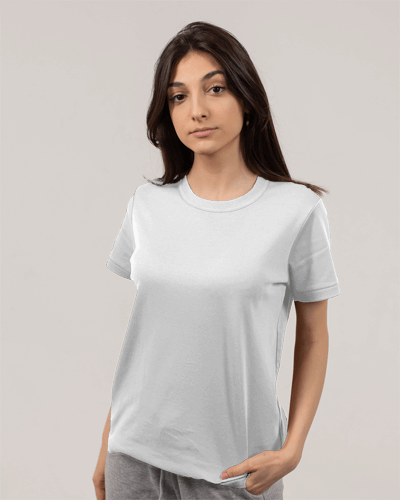 Woman With Folded Hands In Tshirt Mockup