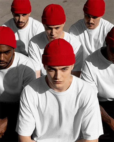 Group Of Male Models Showing Basic T Shirt Mockup Template For Fashion Designers