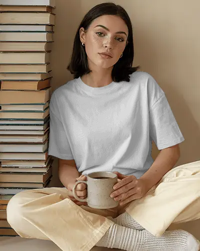 Cozy Comfortable Soft Knit Women Tshirt Mockup Ideal For Relaxed Home And Cafe Wear