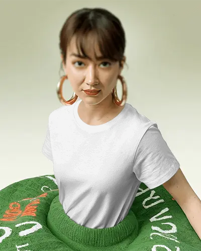 Studio Fashion Tshirt Mockup Female Model Portrait View Clean Minimal Background