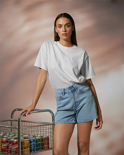Casual Relaxed Fit Women Tshirt Mockup In Stylish Summer Outfit For Fashion Showcase