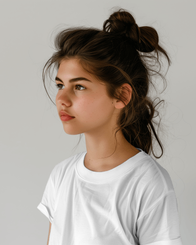 Girl Wearing Wrinkled Tshirt Mockup In Studio Photoshoot