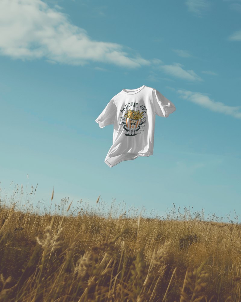 Oversized Tshirt Mockup Floating Above Grass Land