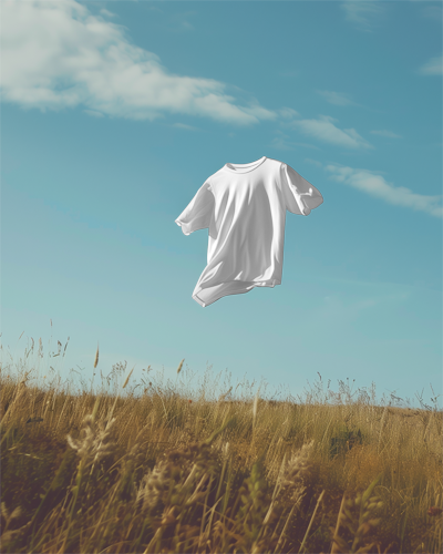Oversized Tshirt Mockup Floating Above Grass Land