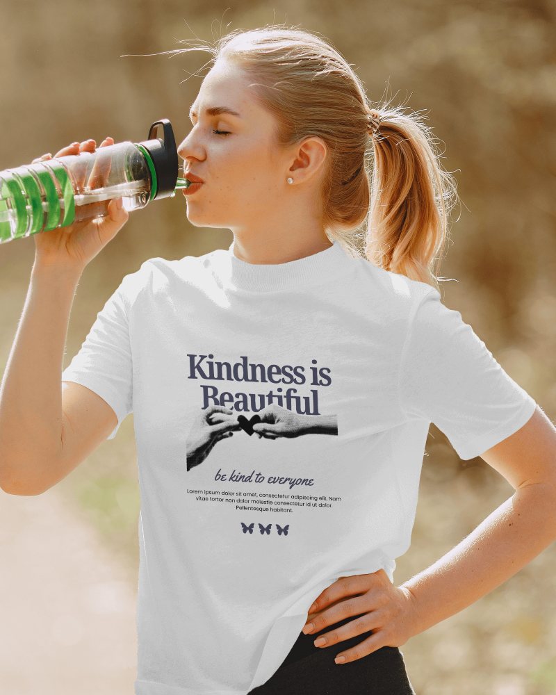 Woman Tshirt Mockup Drinking Water From Bottle