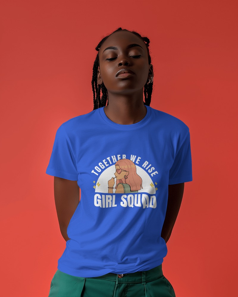 African Woman Wearing Round Neck Tshirt Mockup In Red Studio