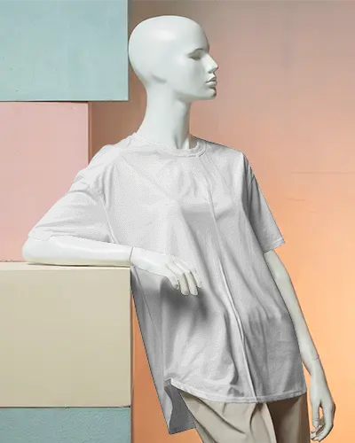 Studio Mannequin Tshirt Mockup Modern Editorial Setup With Layered Backdrop
