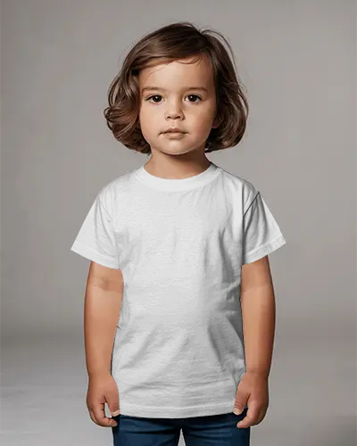 Kids Front Tshirt Mockup Toddler Standing Neutral Studio Background Clean Product View