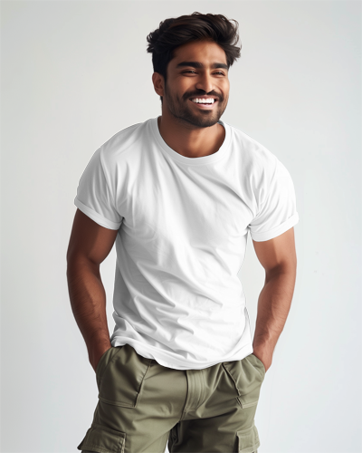 Indian Man Wearing Blinkstore Tshirt Mockup In A Studio
