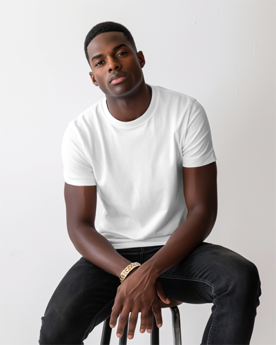 Round Neck Tshirt Mockup On African Model In Professional Studio