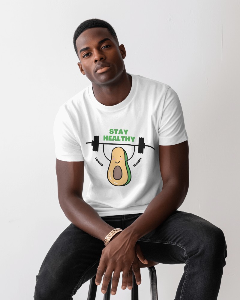 Round Neck Tshirt Mockup On African Model In Professional Studio
