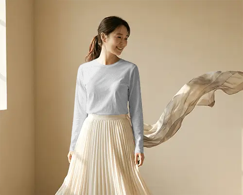 Minimal Long Sleeve Womens T Shirt Mockup Comfortable Casual Wear Fashionable Everyday Outfit