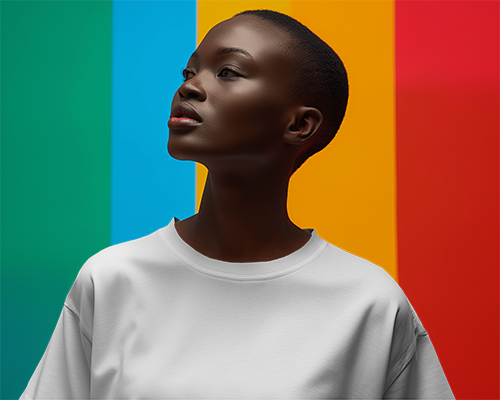 Oversized Tshirt Mockup Of African Woman With Hands With Colored Strips Background