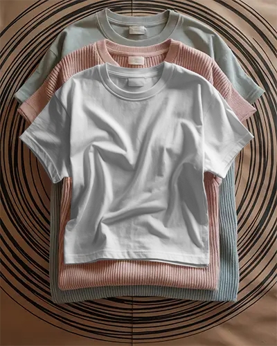 Flatlay Modern Tshirt Mockup Showcasing Texture And Shape For Fashion Brand Promotion