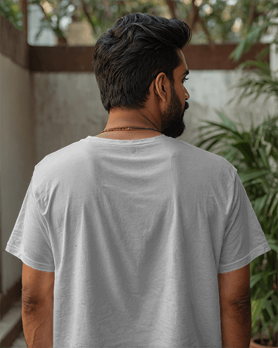 Back View Of Indian Model Wearing Tshirt Mockup In Garden