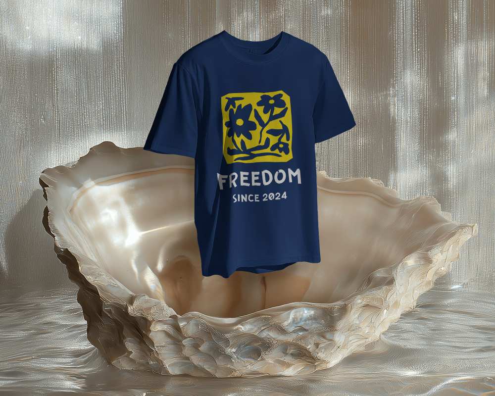 Oversized Tshirt Mockup Floating Out Of Oyster Shell