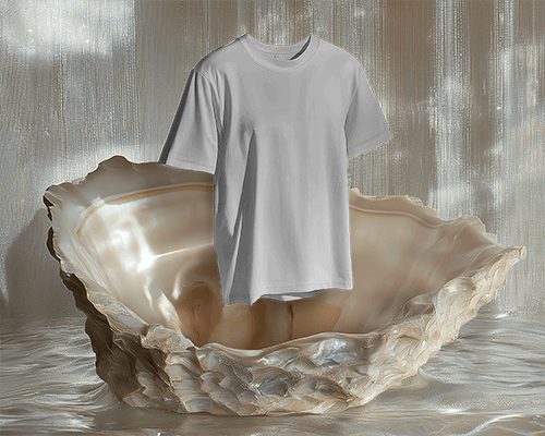Oversized Tshirt Mockup Floating Out Of Oyster Shell