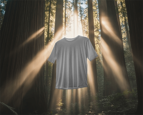 Tshirt Mockup Floating In Forest With Backdrop Of Sunlight