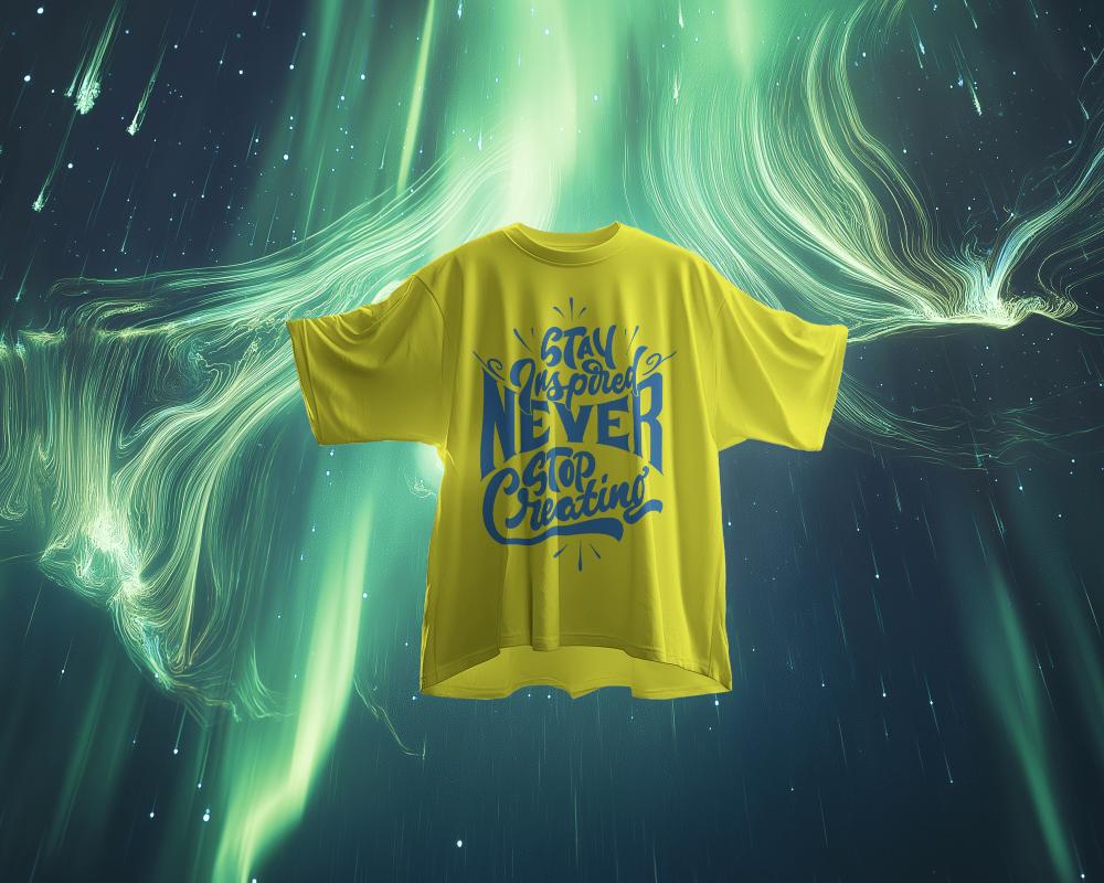 Plain Tshirt Mockup With Surreal Aurora In Background
