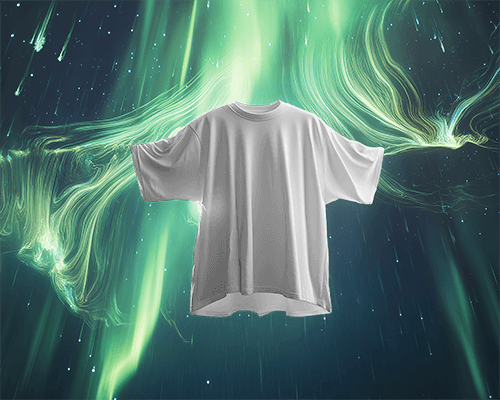 Plain Tshirt Mockup With Surreal Aurora In Background