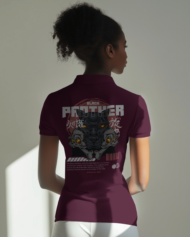 Woman Wearing Polo Tshirt Mockup With Back View
