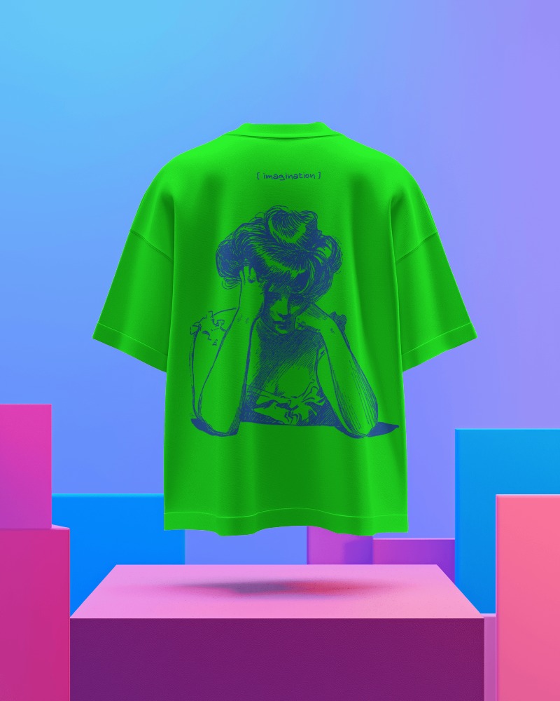 Oversized Back View Tshirt Mockup Floating In Air With Vibrant Background